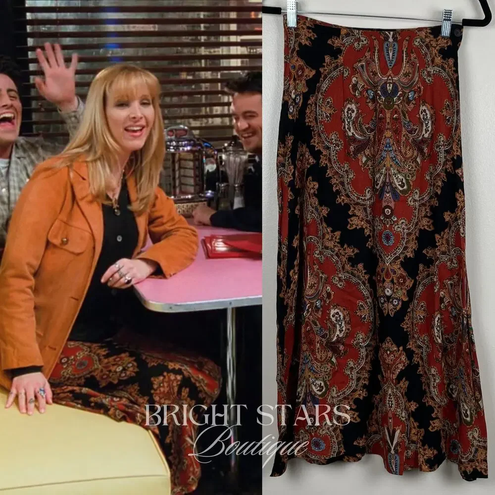 Rare Paisley Maxi Skirt ASO Phoebe Buffay Friends Vintage 90s Red Black Bohemian
